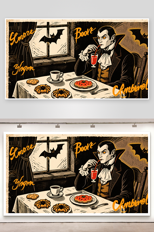 吸血鬼享用甜点与饮品-众图网