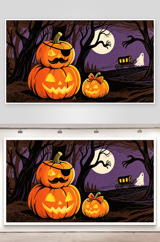 万圣节南瓜灯与幽灵马车-众图网