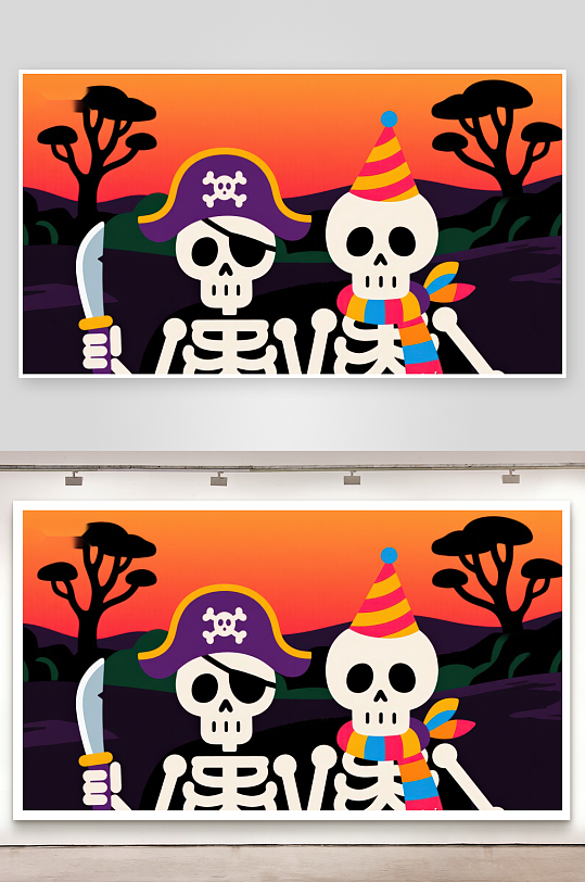 骷髅海盗与派对伙伴-众图网