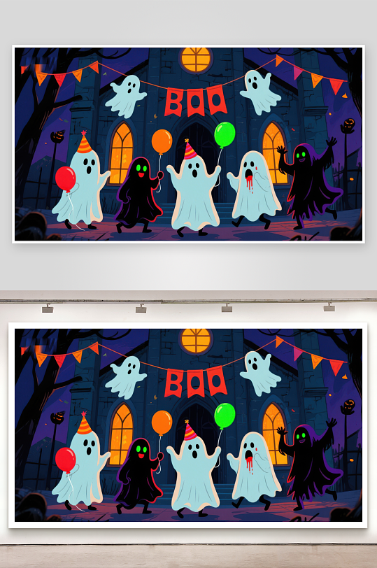 万圣节幽灵派对夜景-众图网