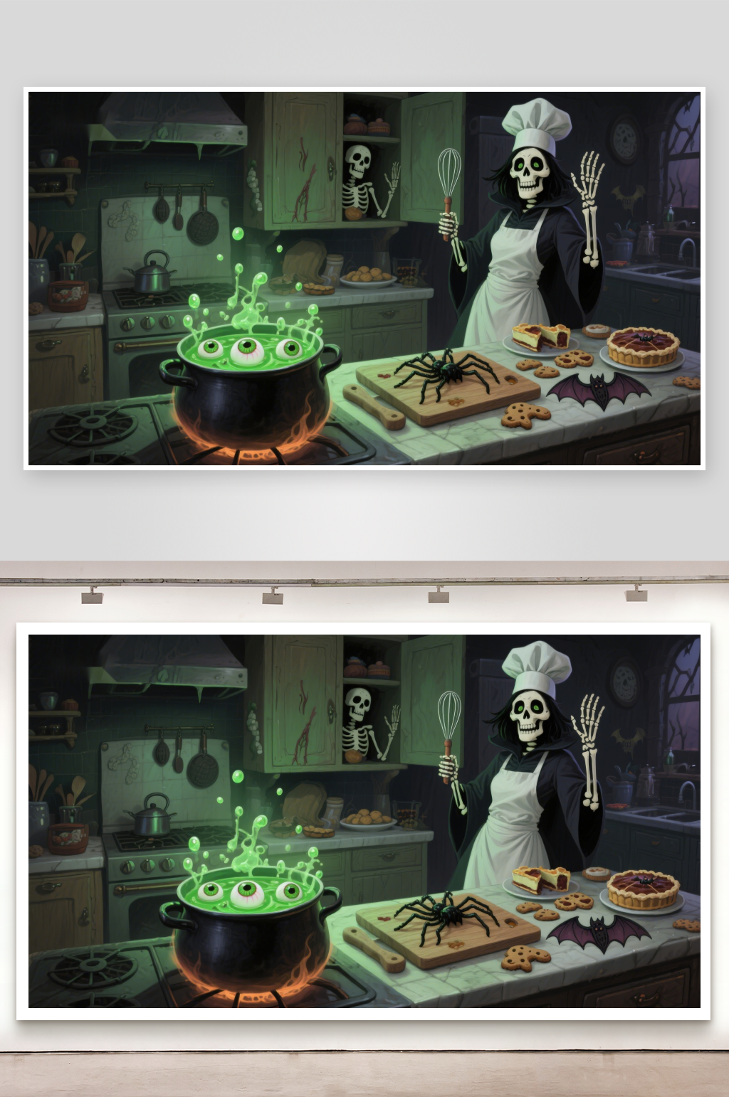 骷髅厨师在厨房制作魔法料理素材