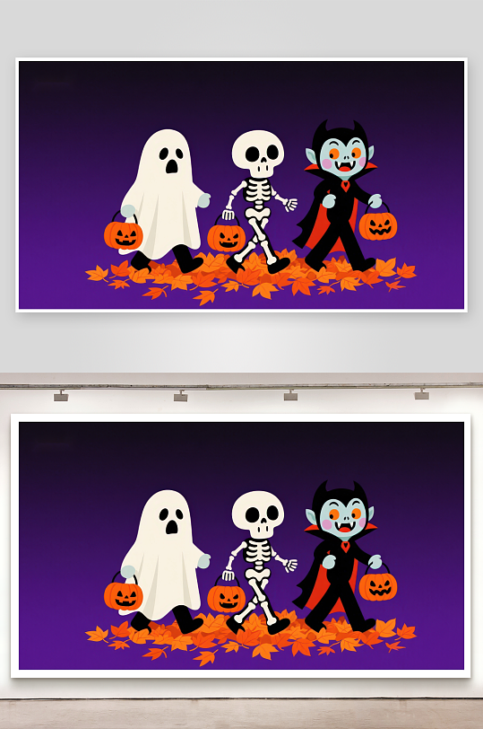 万圣节三角色提灯漫步-众图网