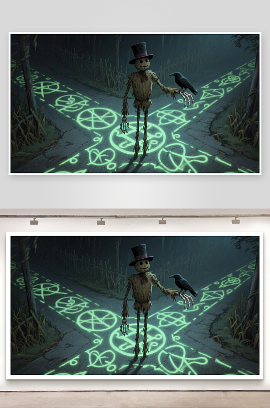 神秘小径上的稻草人与乌鸦-众图网