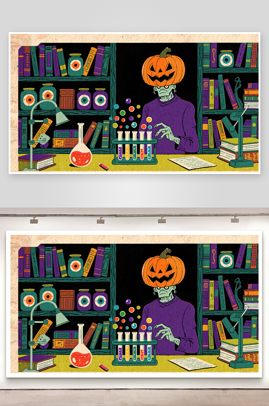 南瓜头科学家在实验室中研究-众图网