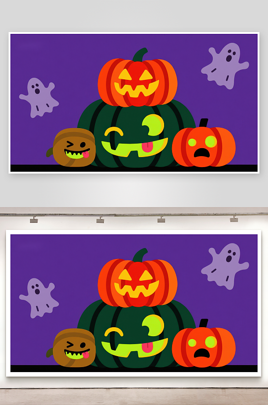 万圣节南瓜与幽灵的欢乐场景-众图网