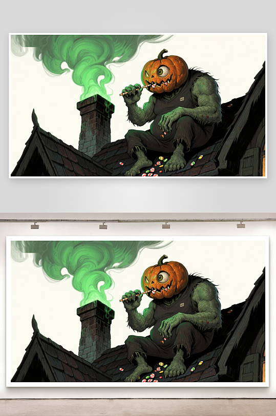 屋顶上的南瓜头怪物-众图网