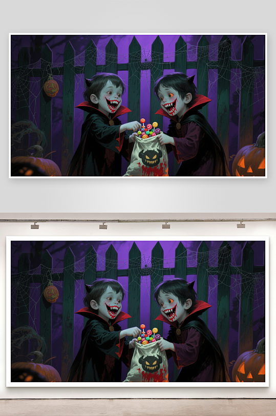 小吸血鬼分享糖果-众图网