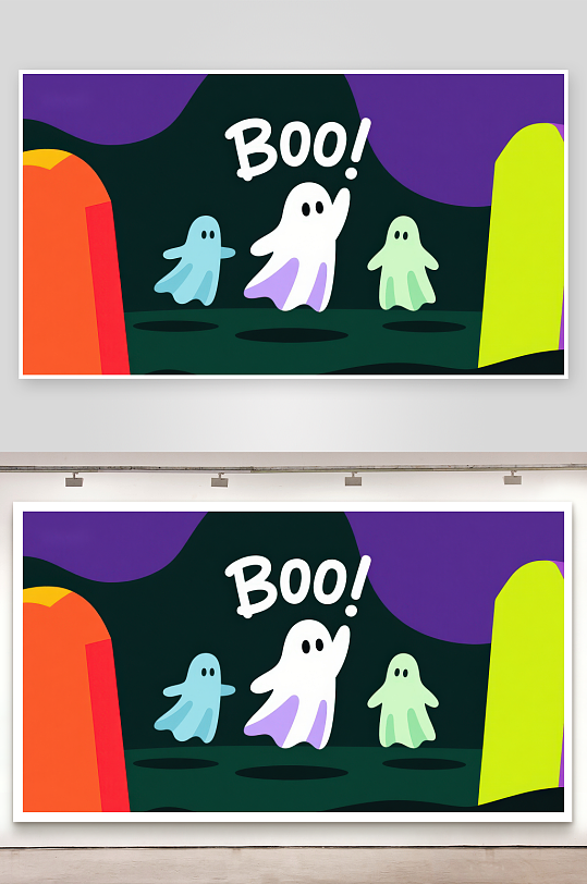 万圣节幽灵夜景插画-众图网