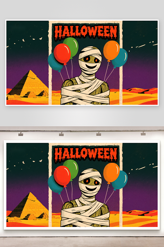 万圣节木乃伊手持气球-众图网