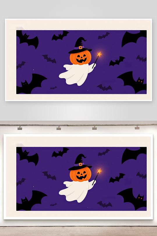 万圣节南瓜幽灵与蝙蝠-众图网