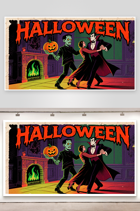 万圣节舞会僵尸与吸血鬼共舞-众图网