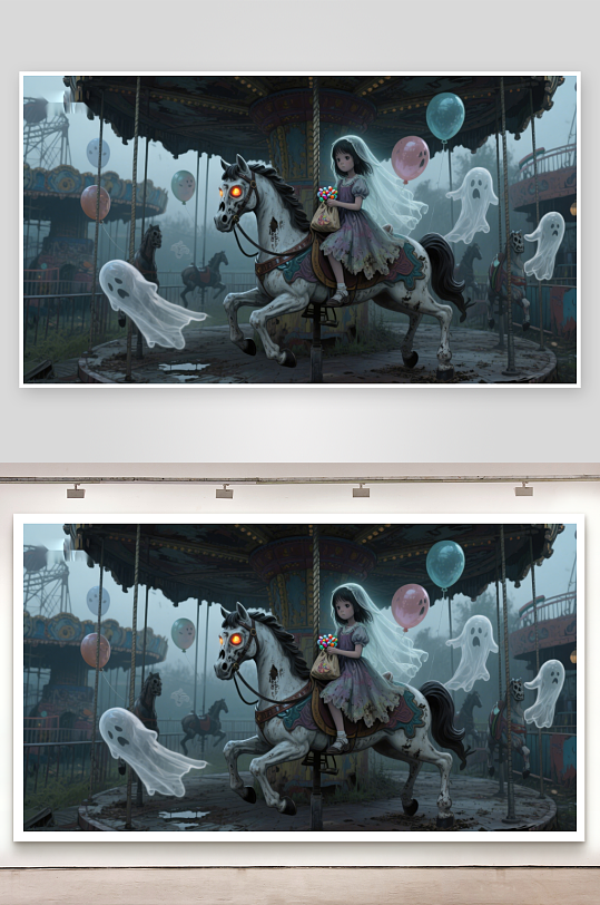 幽灵carousel上的神秘女孩-众图网