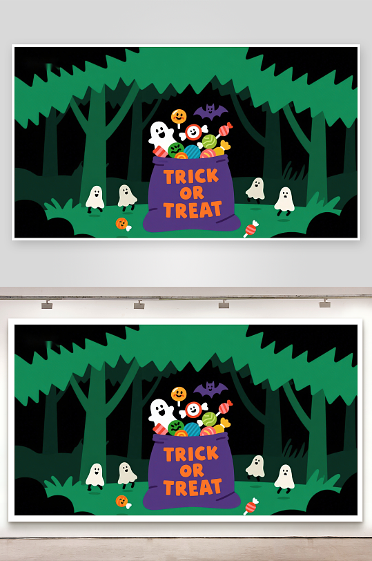 万圣节糖果袋与幽灵森林-众图网