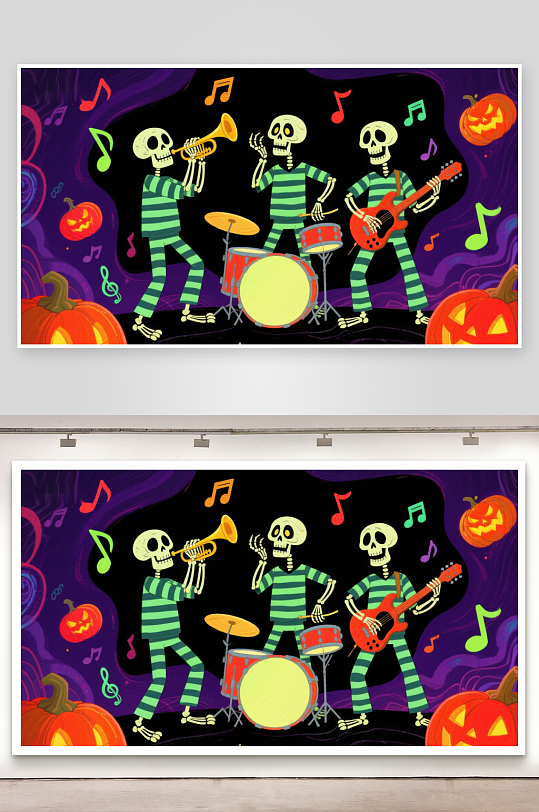 骷髅乐队演奏万圣节音乐-众图网
