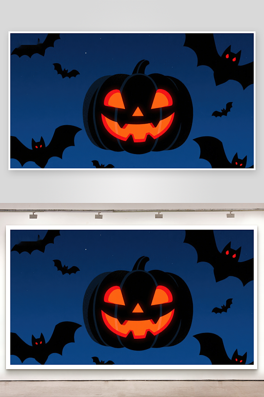 万圣节南瓜灯与蝙蝠夜景-众图网