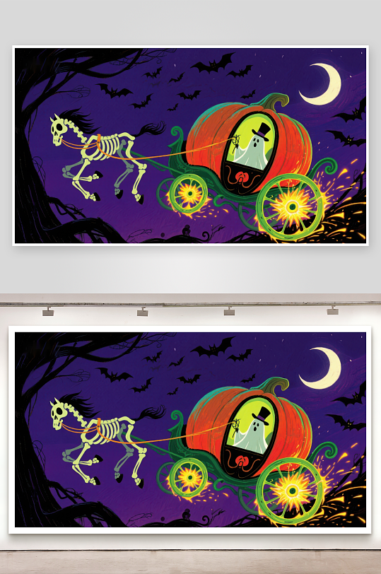 万圣节南瓜马车夜景-众图网