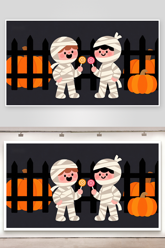 万圣节木乃伊装扮的孩子们-众图网