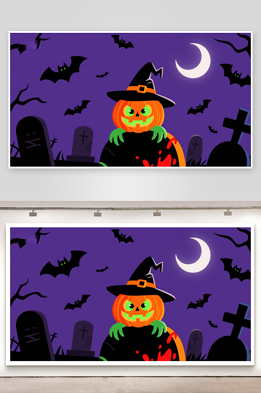 万圣节南瓜巫师夜景-众图网