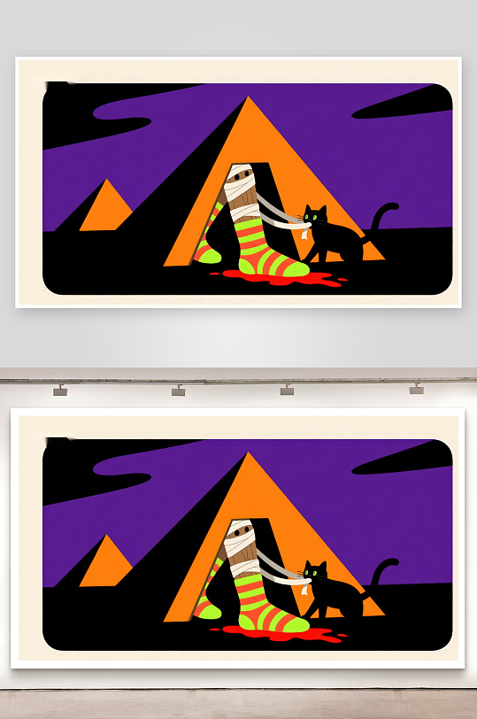 金字塔前的木乃伊与黑猫-众图网