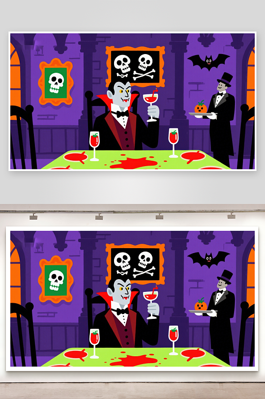 吸血鬼与仆人在万圣节晚餐-众图网