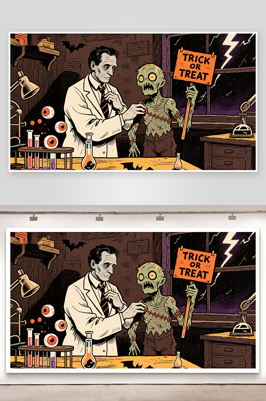 科学家与僵尸共度万圣节-众图网