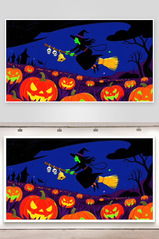 万圣夜巫女飞越南瓜灯-众图网