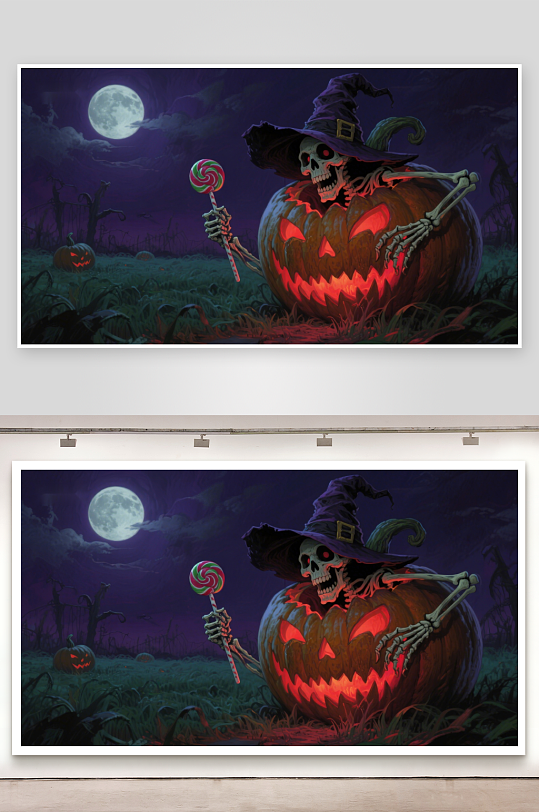 万圣节骷髅巫师与南瓜灯-众图网