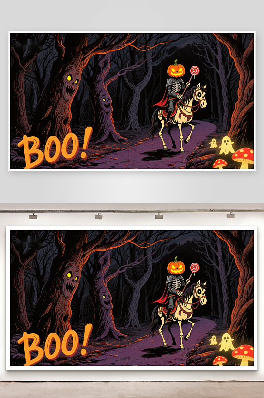 万圣节幽灵骑士夜行森林-众图网