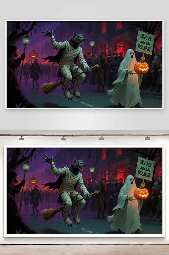 万圣节夜游幽灵与狼人共舞-众图网