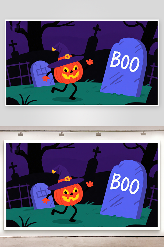 万圣节南瓜在墓地跳跃-众图网