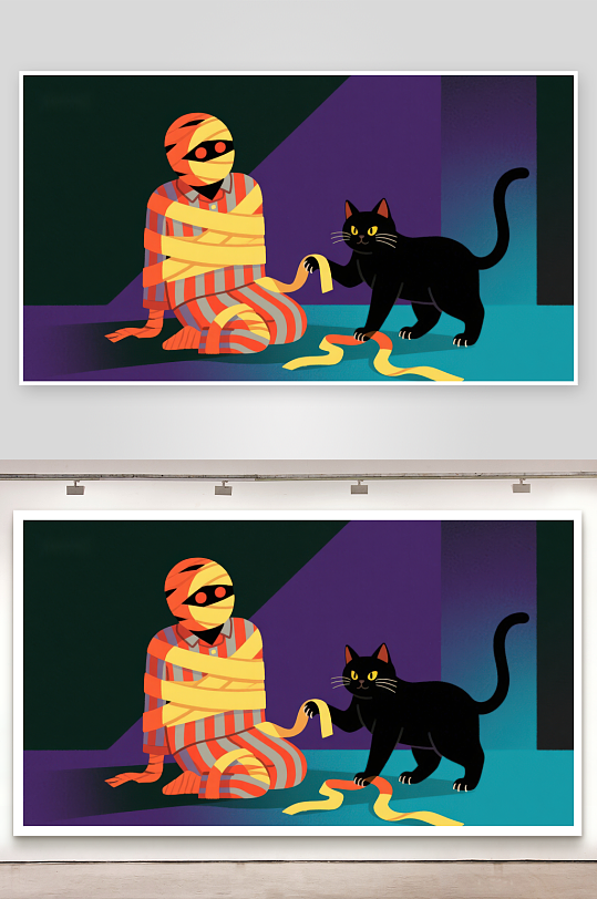 黑猫与被缠绕的木乃伊-众图网