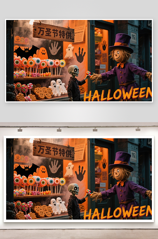 万圣节特供糖果店前的欢乐场景-众图网