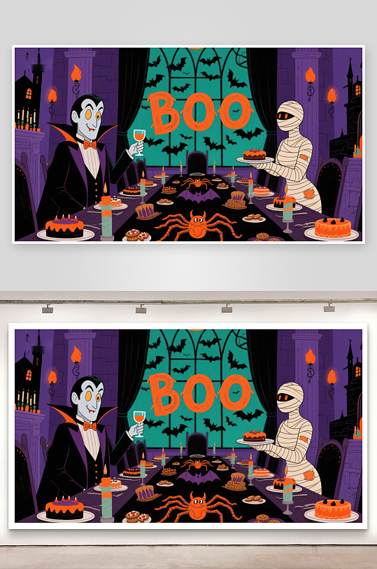 万圣节派对吸血鬼与木乃伊共进晚餐-众图网