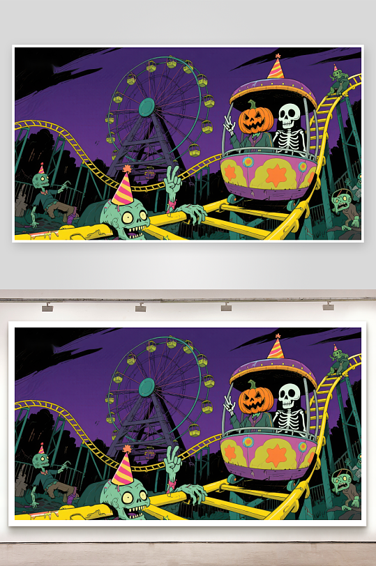 万圣节游乐园的恐怖过山车-众图网