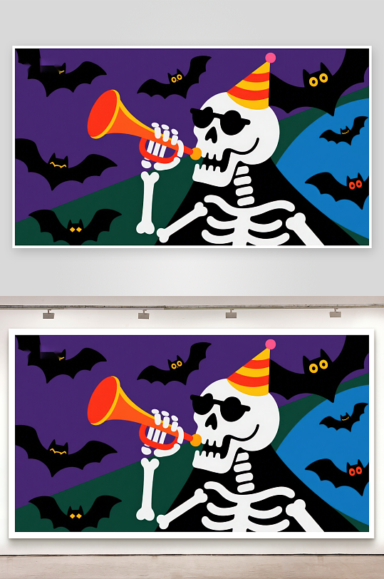 骷髅吹号庆祝万圣节-众图网