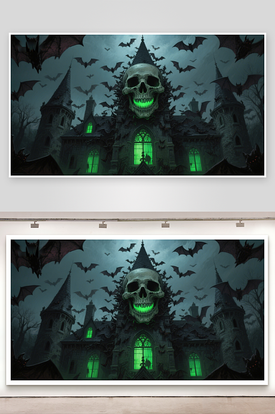 幽灵城堡与发光骷髅-众图网