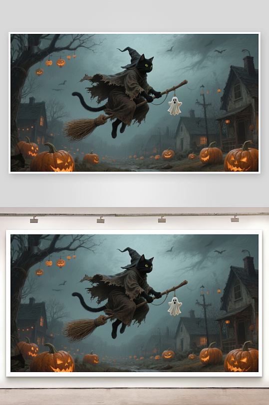 万圣夜飞行的猫巫师-众图网
