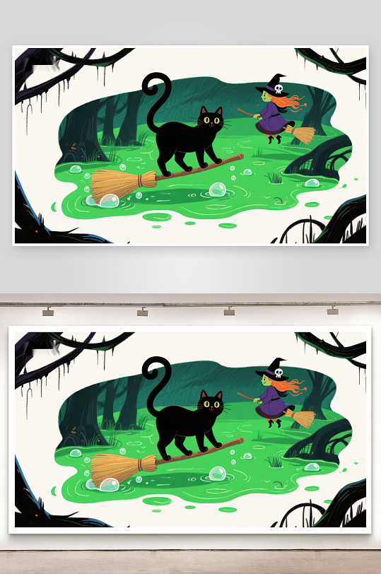 巫女与黑猫的魔法森林-众图网