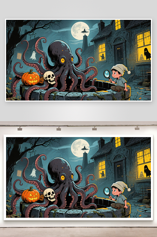 夜探神秘古宅男孩与章鱼的奇遇-众图网