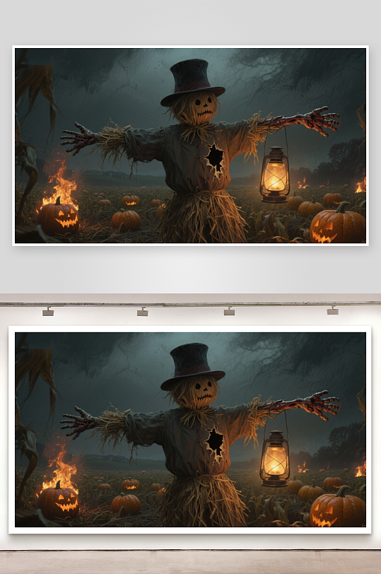 万圣节稻草人灯笼南瓜灯-众图网