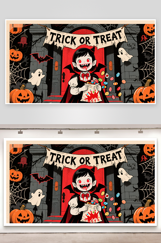 万圣节小吸血鬼手持糖果袋-众图网