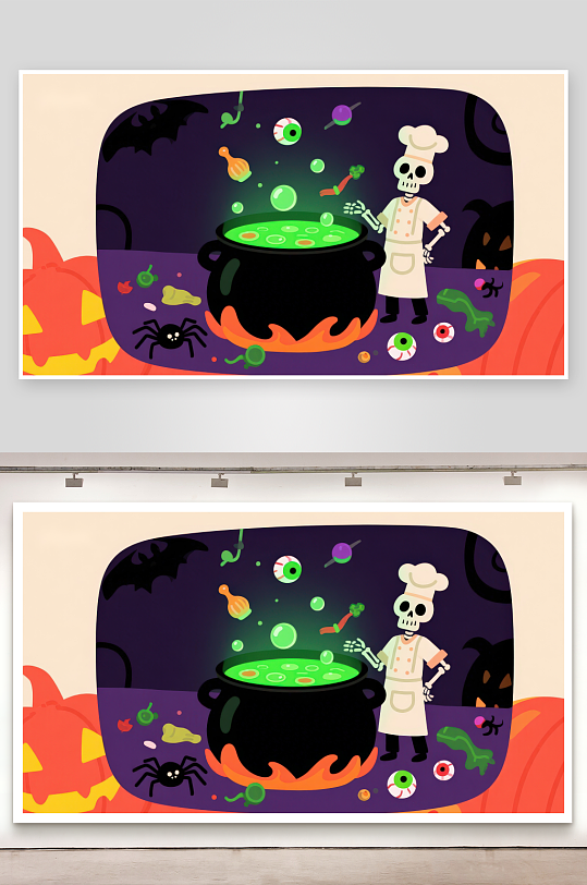 万圣节魔法锅与骷髅厨师-众图网