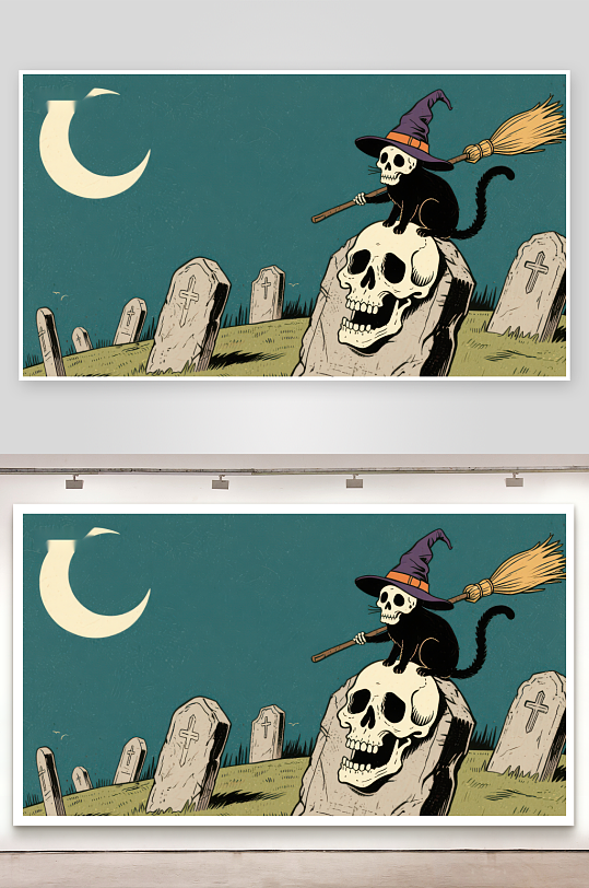 骷髅巫师夜访墓地-众图网