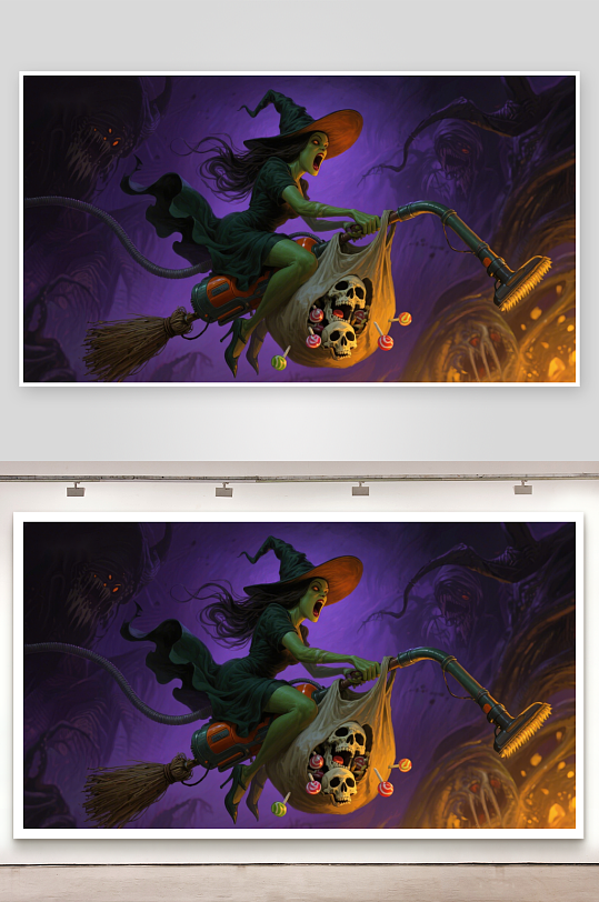 巫女骑扫帚穿越幽灵森林-众图网