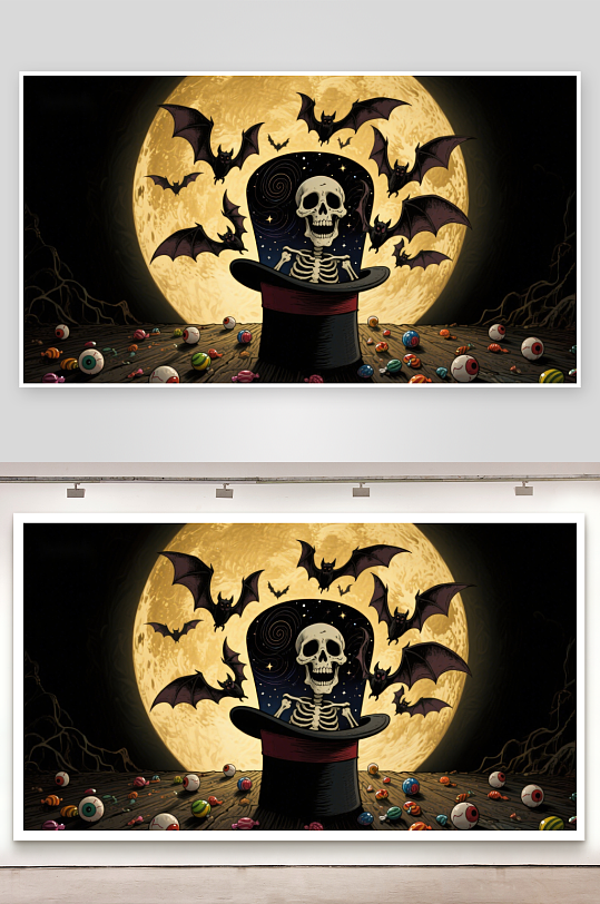 万圣节骷髅魔术帽与糖果-众图网