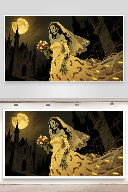 骷髅新娘月夜城堡前-众图网