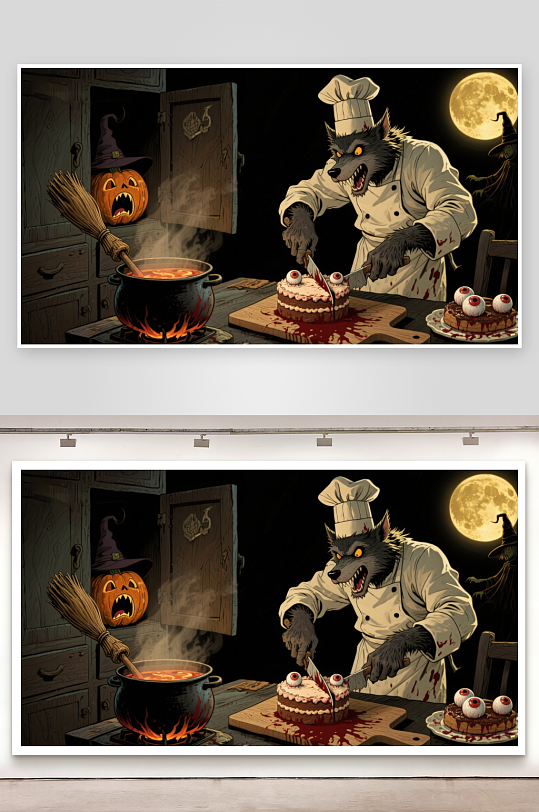 狼人厨师在万圣夜制作恐怖甜点-众图网