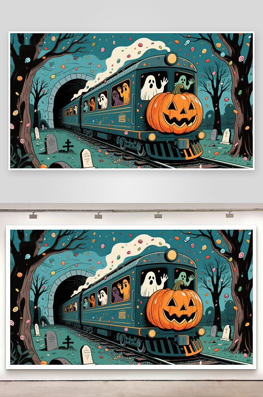 万圣节幽灵列车穿越墓地-众图网