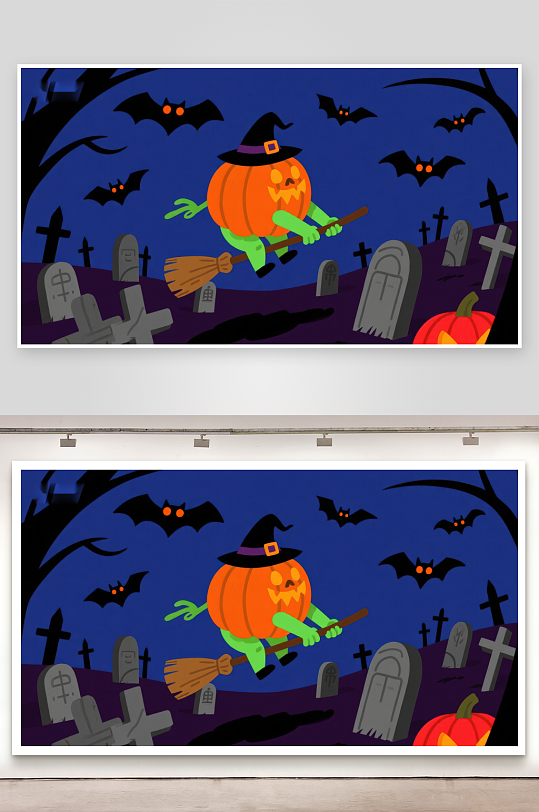 万圣节南瓜巫师夜空飞行-众图网