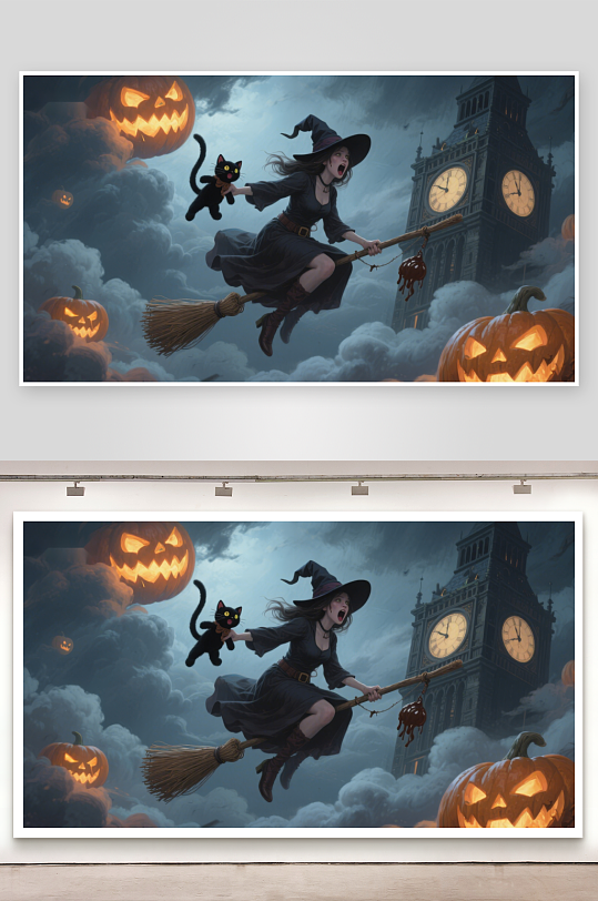 万圣夜巫女飞天扫帚-众图网